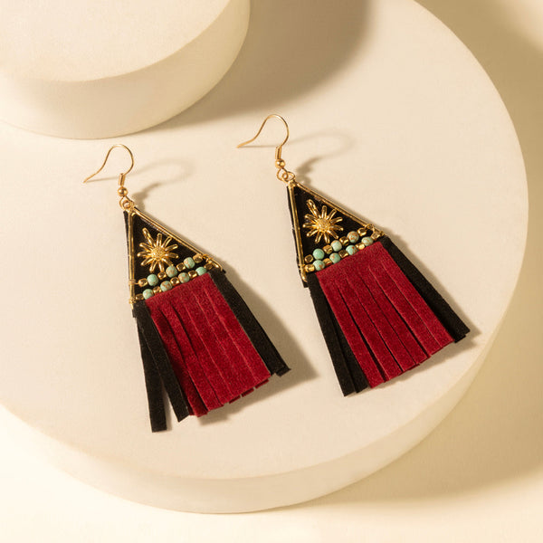 Myra Mesa Crest Tassel Earrings in Saddle Tan - Myra USA