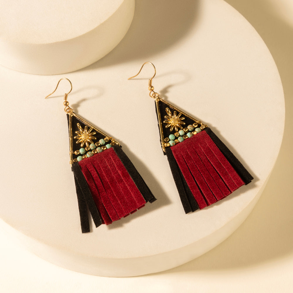 Myra Mesa Crest Tassel Earrings in Saddle Tan - Myra USA