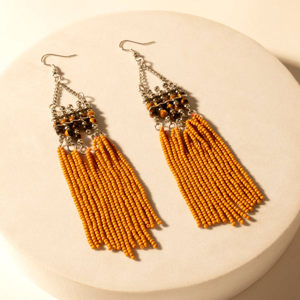 Myra Rustglow Fringe Earrings in Sunbaked Amber - Myra USA
