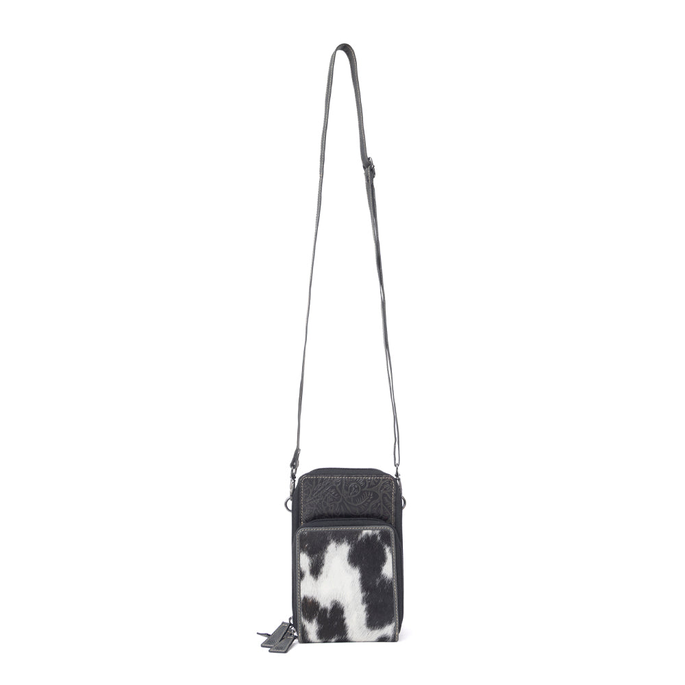 Myra Rustler Ridge Embossed Leather Hairon Sling Bag in Slate Smoke - Myra USA