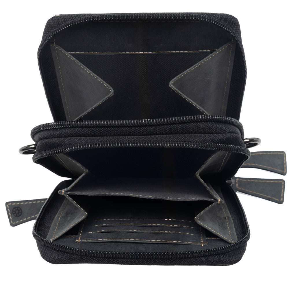 Myra Rustler Ridge Embossed Leather Hairon Sling Bag in Slate Smoke - Myra USA