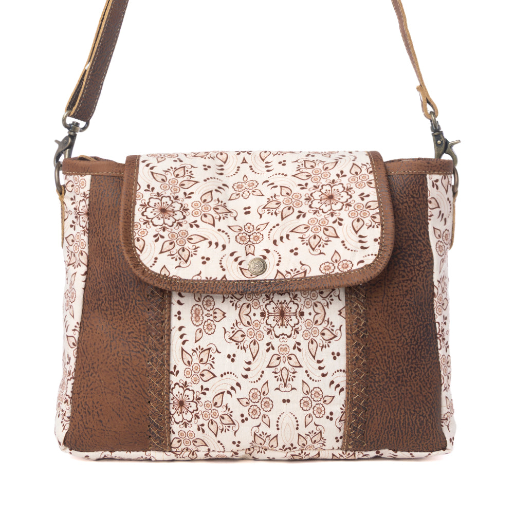 Myra Oakline Cotton & Leather Shoulder Bag in Mocha Beige - Myra USA
