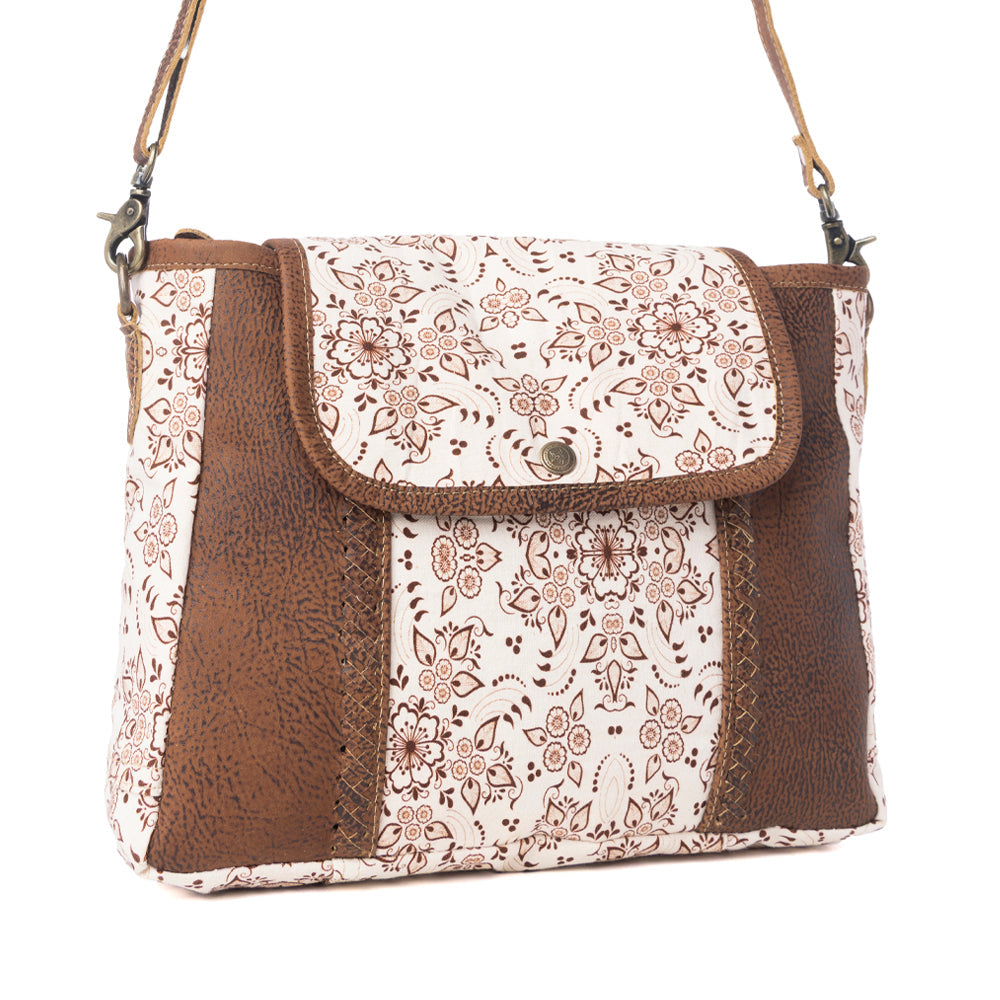 Myra Oakline Cotton & Leather Shoulder Bag in Mocha Beige - Myra USA