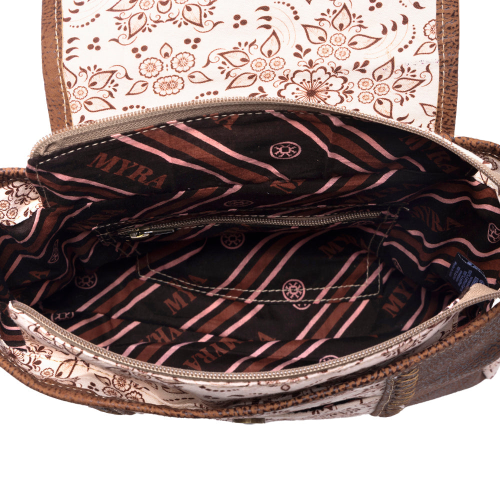 Myra Oakline Cotton & Leather Shoulder Bag in Mocha Beige - Myra USA