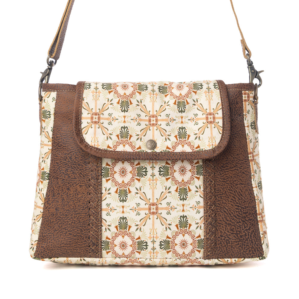 Myra Oakline Cotton & Leather Shoulder Bag in Oat Brown - Myra USA