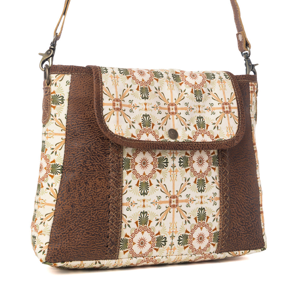 Myra Oakline Cotton & Leather Shoulder Bag in Oat Brown - Myra USA