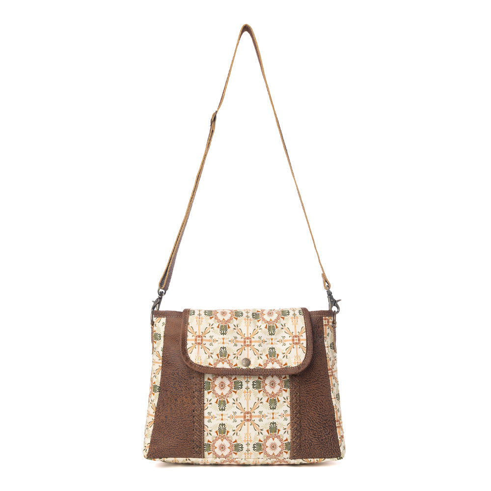 Myra Oakline Cotton & Leather Shoulder Bag in Oat Brown - Myra USA