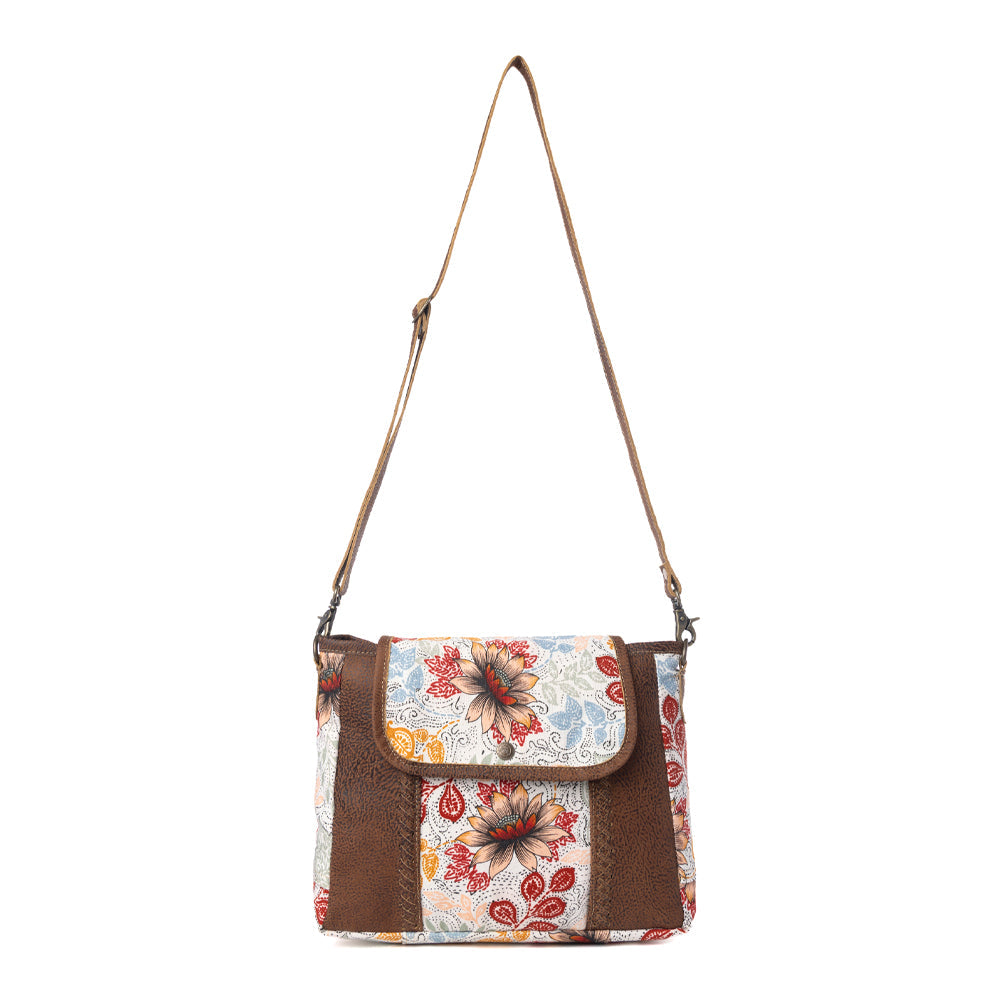 Myra Oakline Cotton & Leather Shoulder Bag in Powder Brown - Myra USA