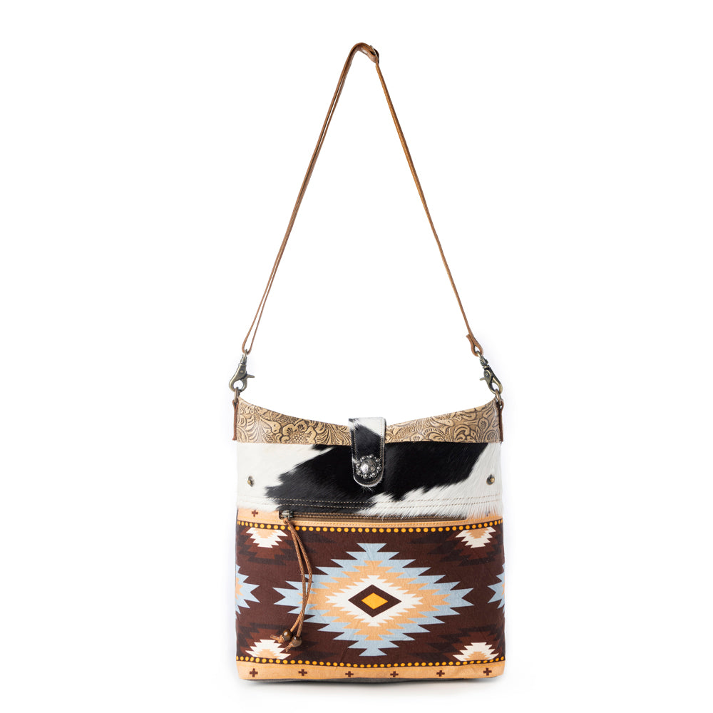 Wovenstone Western shoulder Bag for Women in rust with Aztec detail - Myra USA