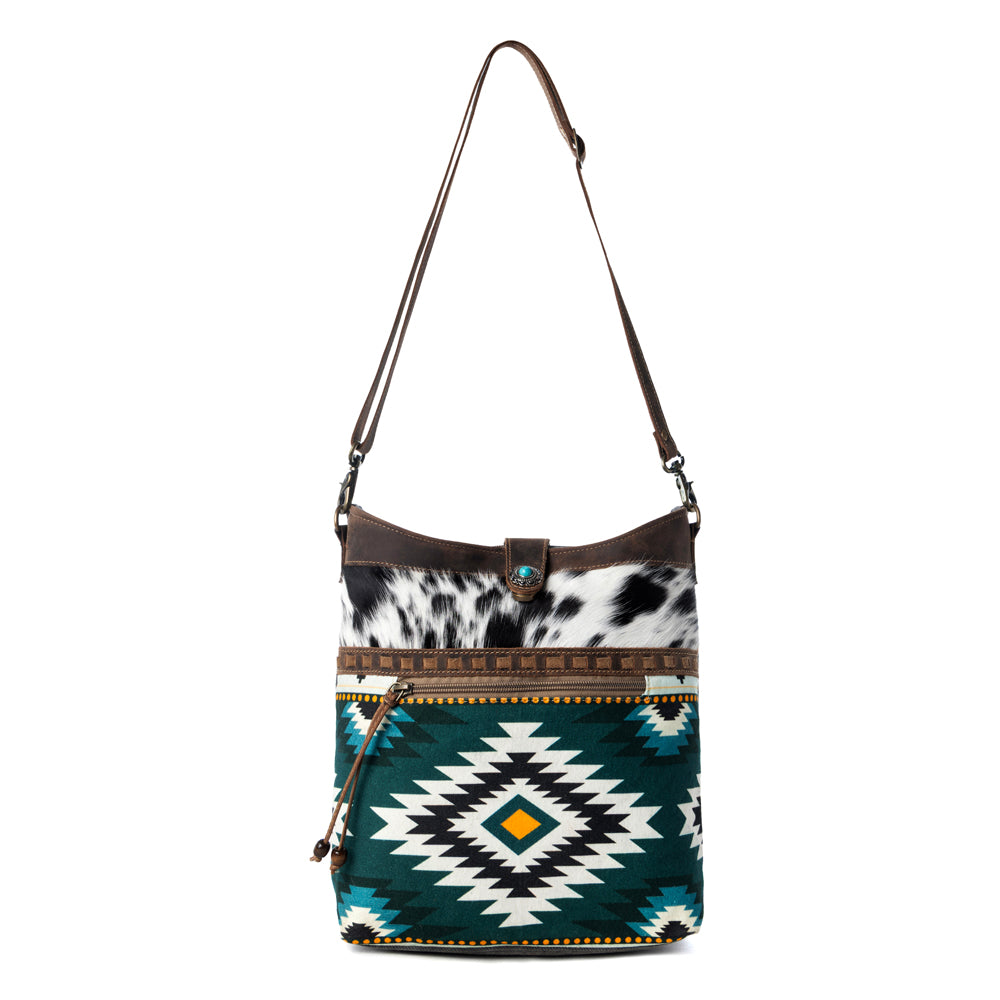 Wovenstone Western shoulder Bag for Women in green with Aztec detail - Myra USA