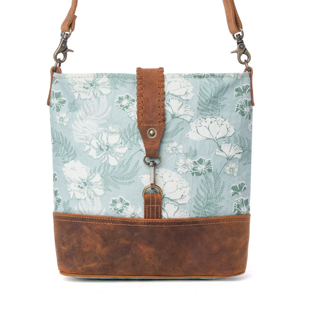 Myra Sagefield Cotton & Leather Shoulder Bag in Mint Brown - Myra USA