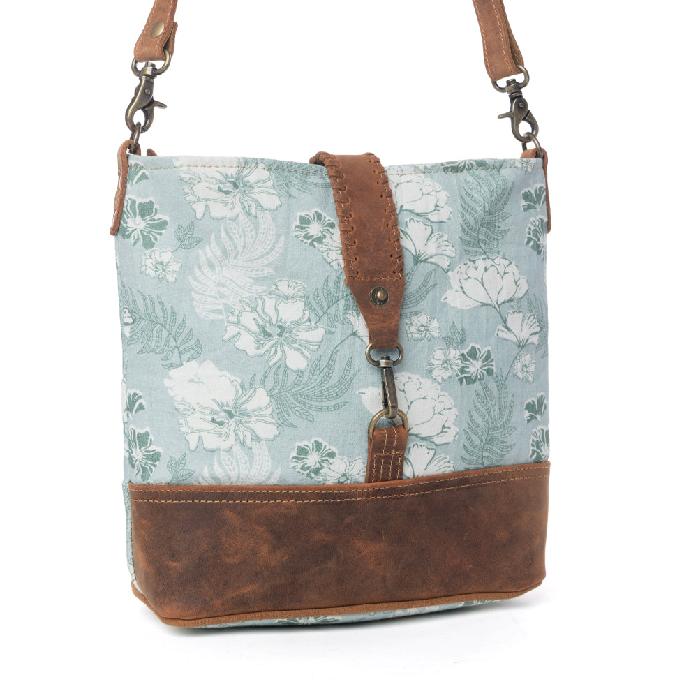 Myra Sagefield Cotton & Leather Shoulder Bag in Mint Brown - Myra USA