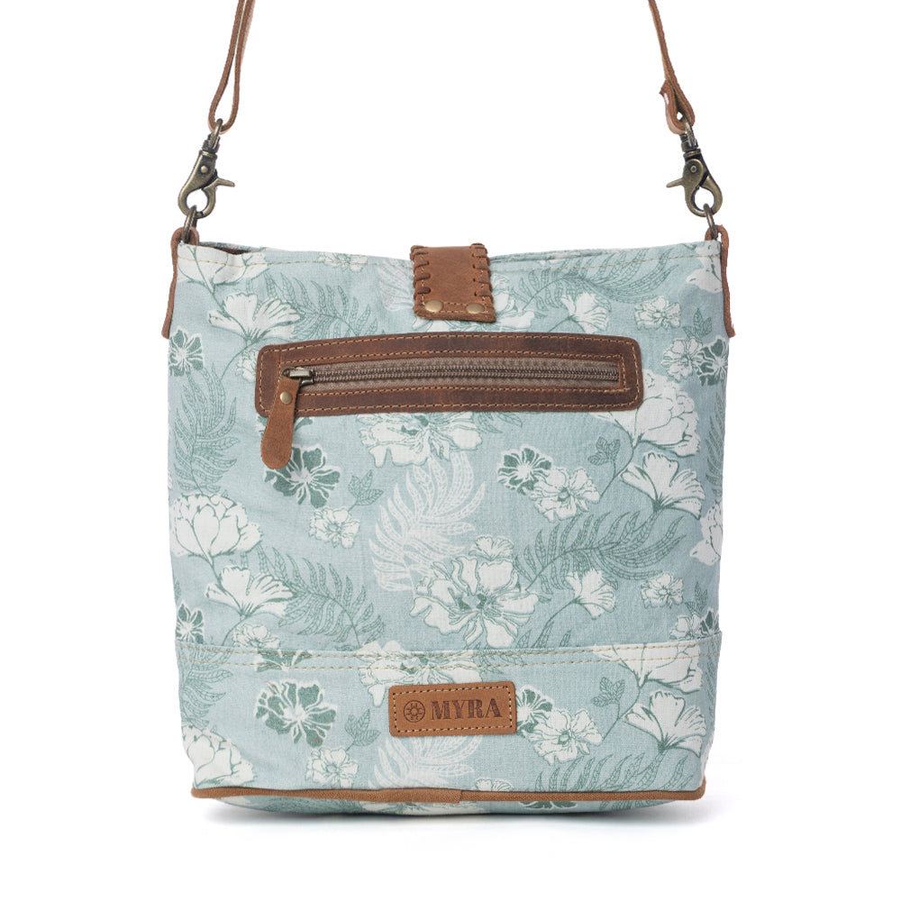Myra Sagefield Cotton & Leather Shoulder Bag in Mint Brown - Myra USA