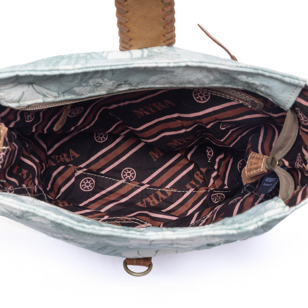 Myra Sagefield Cotton & Leather Shoulder Bag in Mint Brown - Myra USA