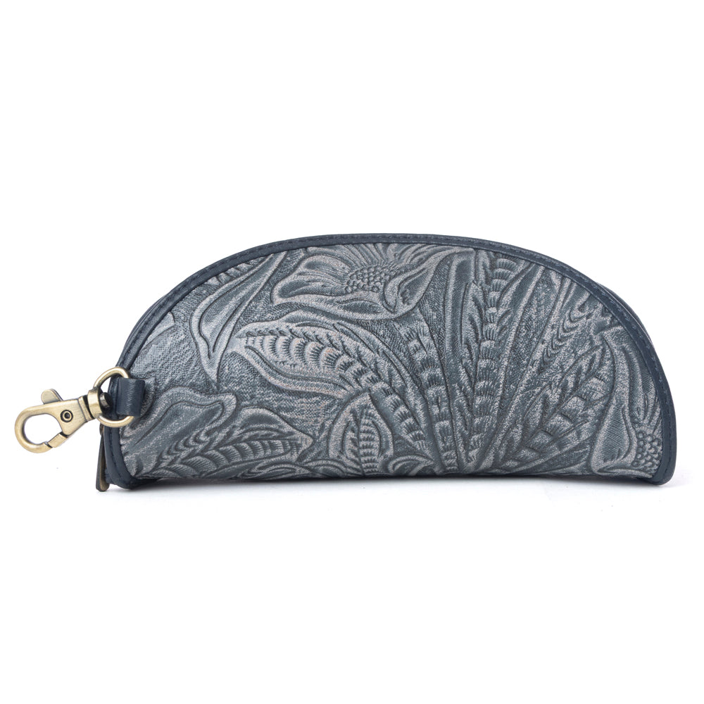 Myra Silver Creek Embossed Leather Sunglass Case in Midnight Steel - Myra USA