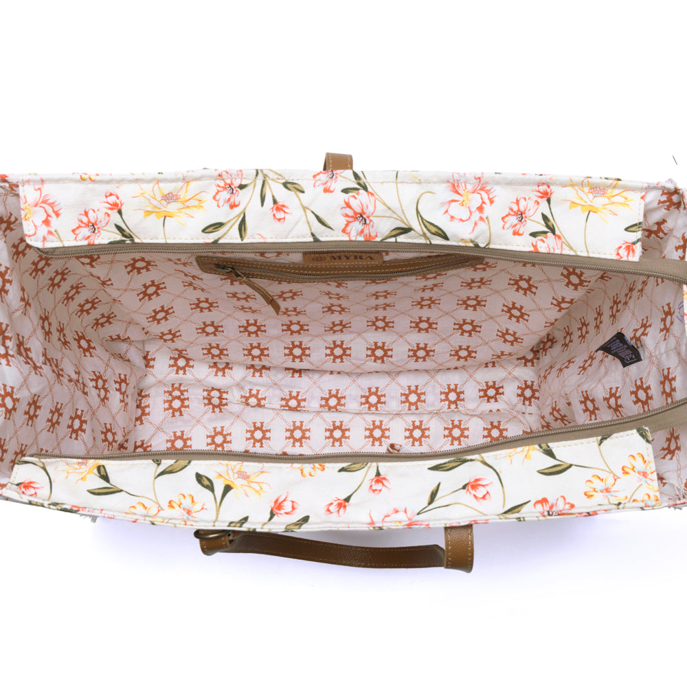 Myra Brookside Cotton & Leather Weekender Bag in Blush Cream - Myra USA