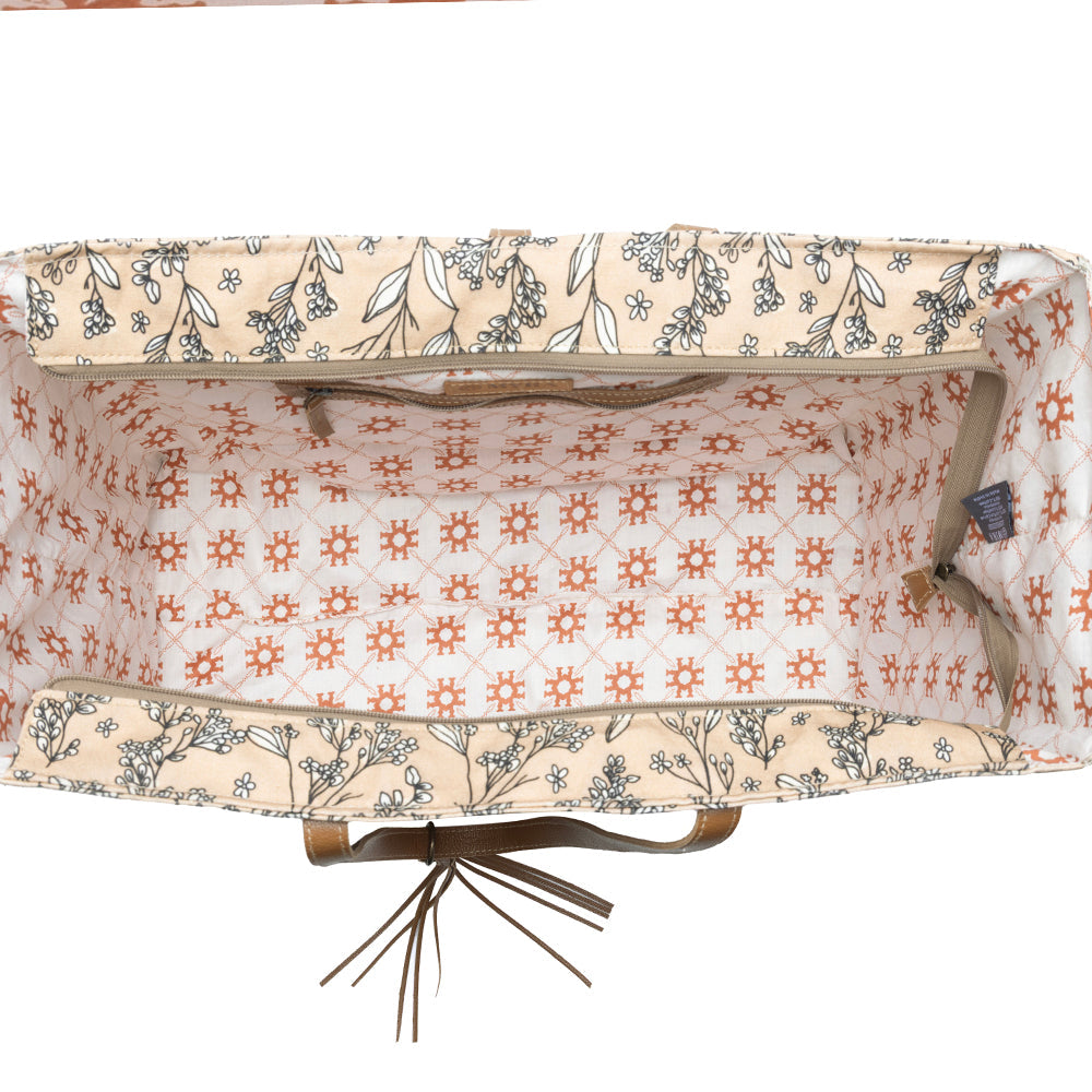 Myra Brookside Cotton & Leather Weekender Bag in Warm Tan - Myra USA