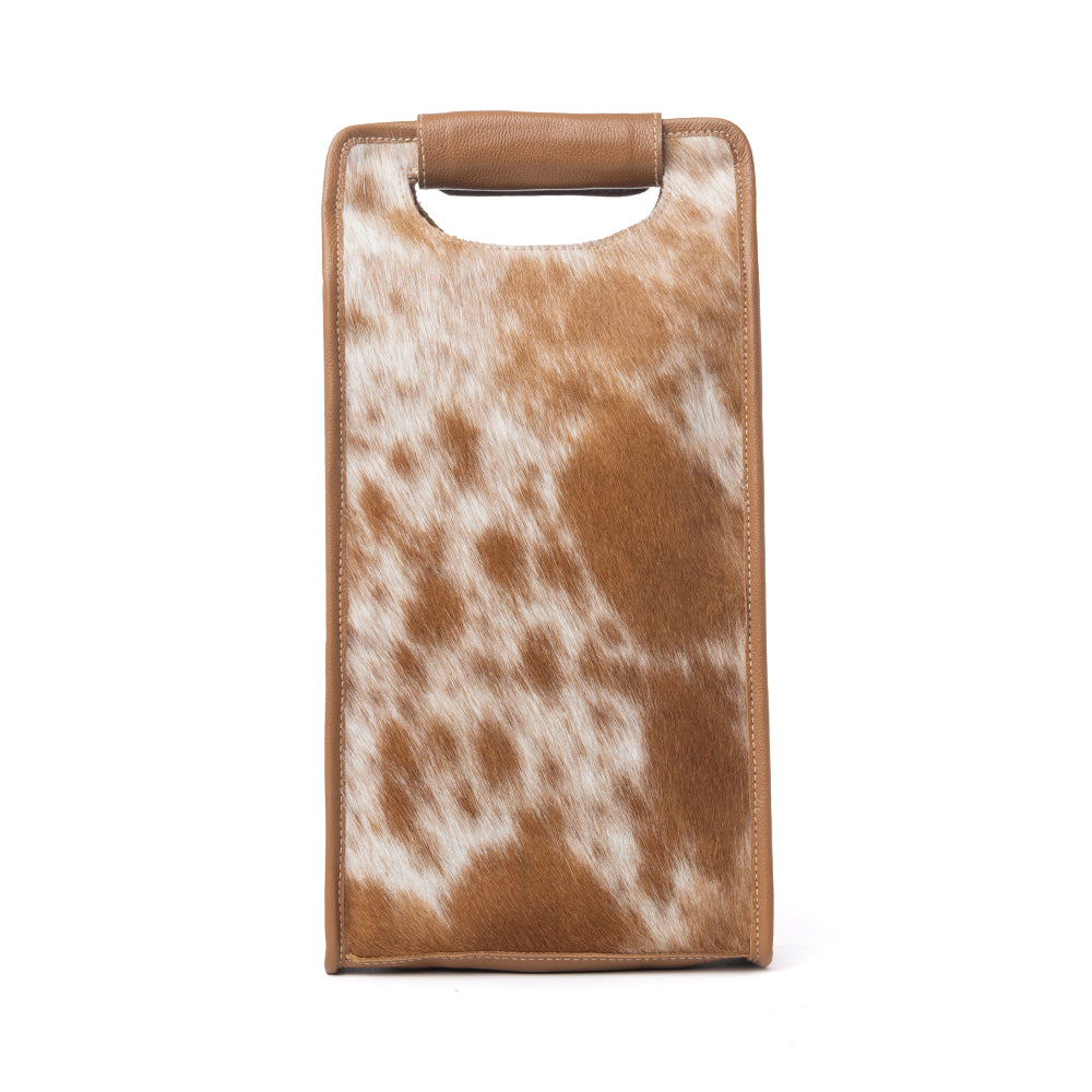 Myra Cypress Field Hairon Leather Wine Bottle Holder in Tan Beige - Myra USA