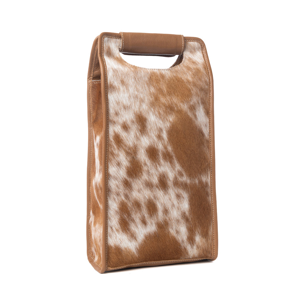 Myra Cypress Field Hairon Leather Wine Bottle Holder in Tan Beige - Myra USA