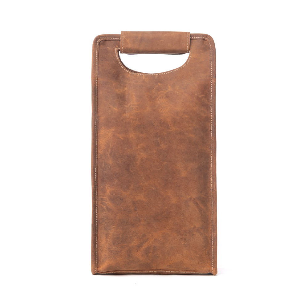 Myra Cypress Field Hairon Leather Wine Bottle Holder in Shadow Cream Chestnut Brown - Myra USA