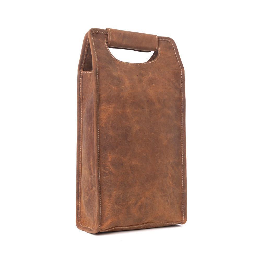 Myra Cypress Field Hairon Leather Wine Bottle Holder in Shadow Cream Chestnut Brown - Myra USA