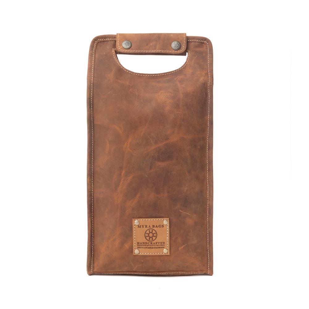 Myra Cypress Field Hairon Leather Wine Bottle Holder in Shadow Cream Chestnut Brown - Myra USA