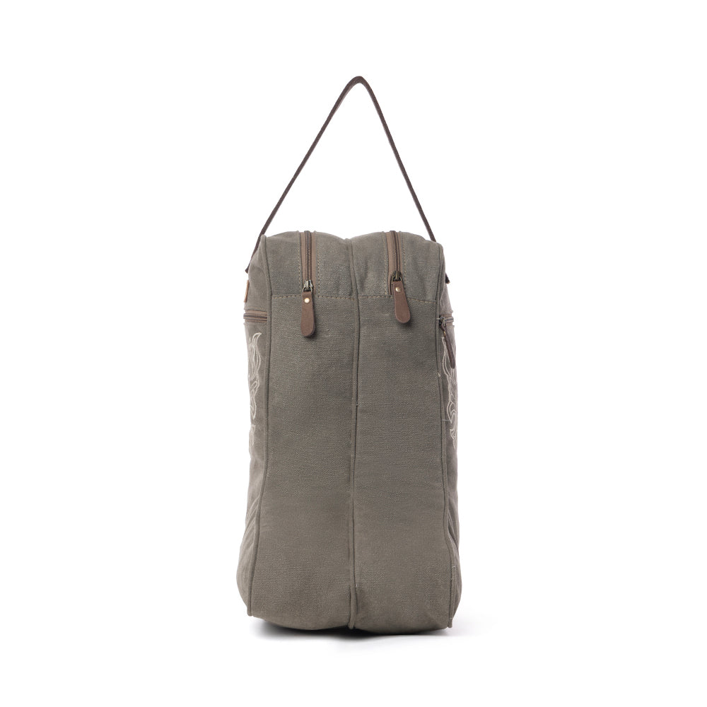 Myra Sunstone Cotton & Leather Boot Bag in Clay Fern - Myra USA
