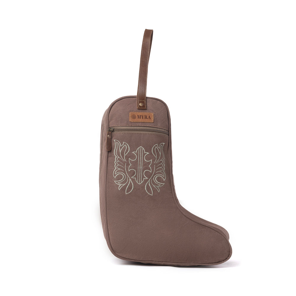 Myra Sunstone Cotton & Leather Boot Bag in Sandy Taupe - Myra USA