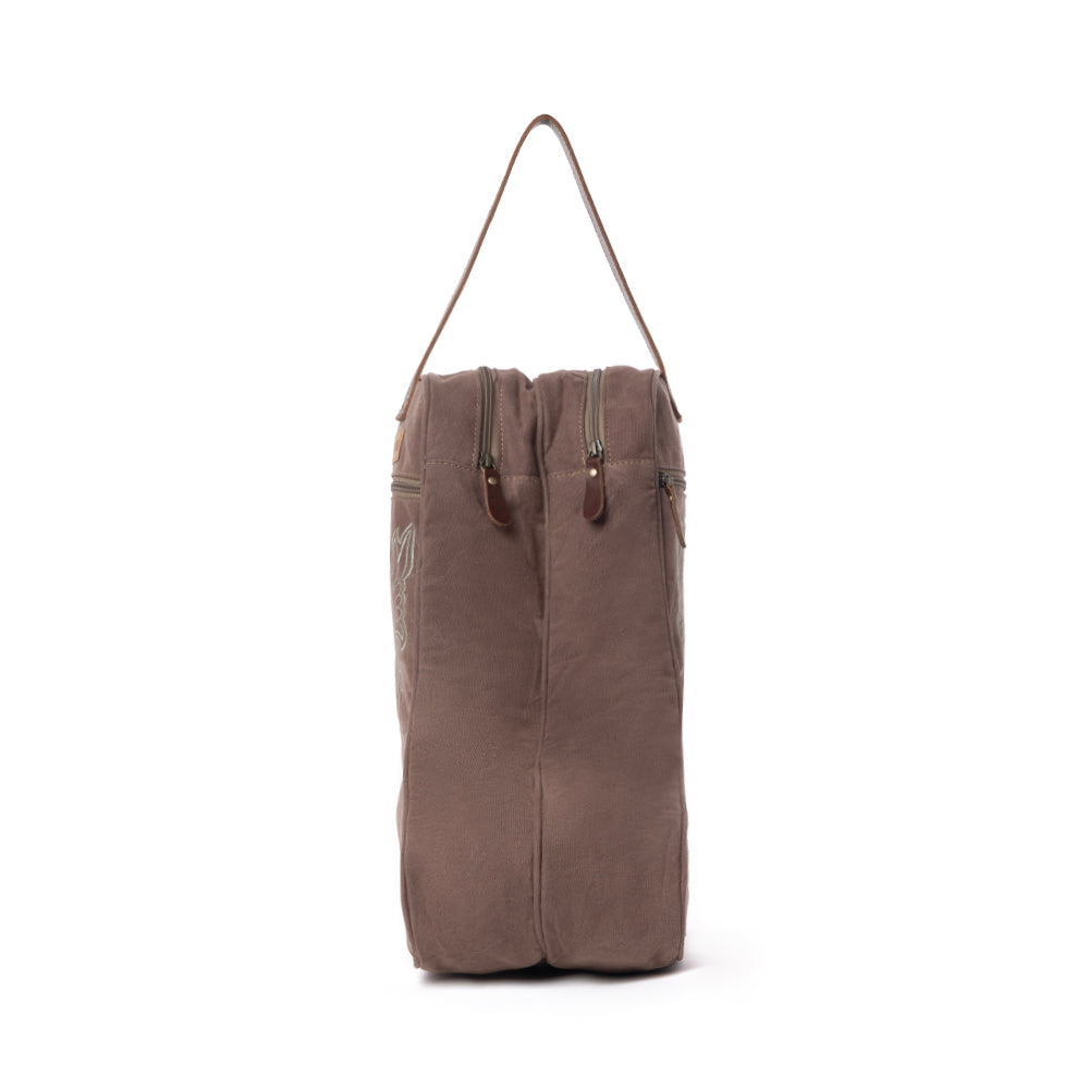 Myra Sunstone Cotton & Leather Boot Bag in Sandy Taupe - Myra USA