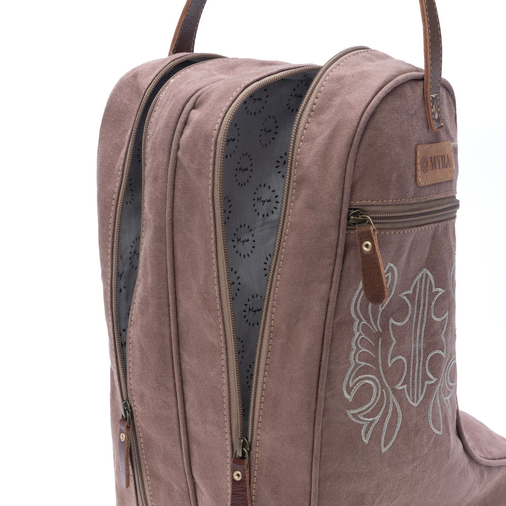 Myra Sunstone Cotton & Leather Boot Bag in Sandy Taupe - Myra USA