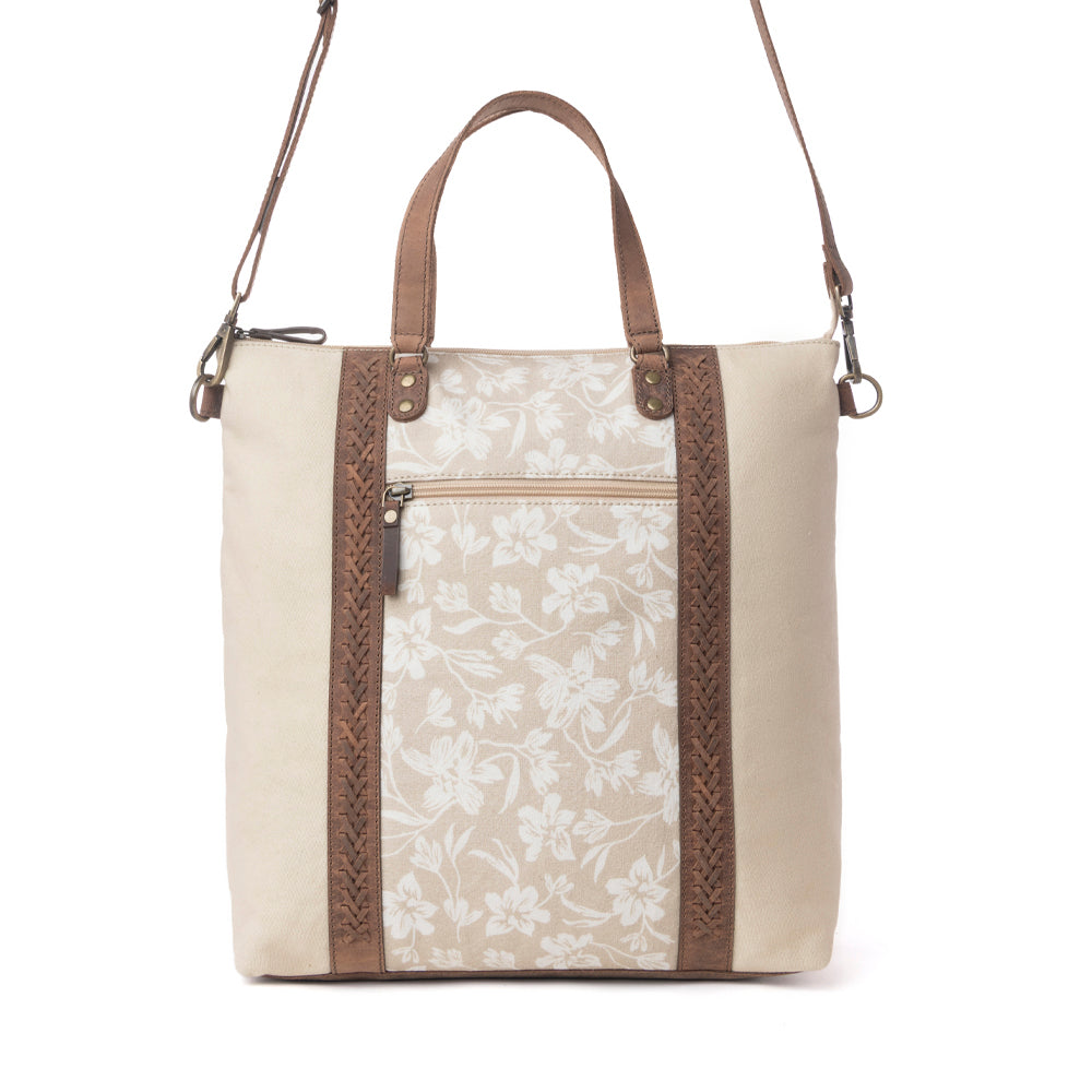 Myra Sunfield Haven Cotton & Leather Tote Bag in Timber Cream - Myra USA