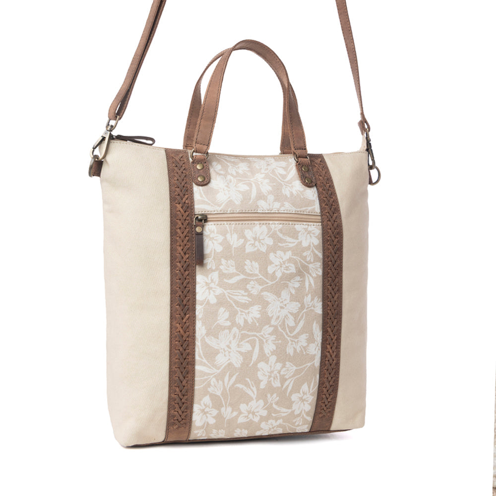 Myra Sunfield Haven Cotton & Leather Tote Bag in Timber Cream - Myra USA