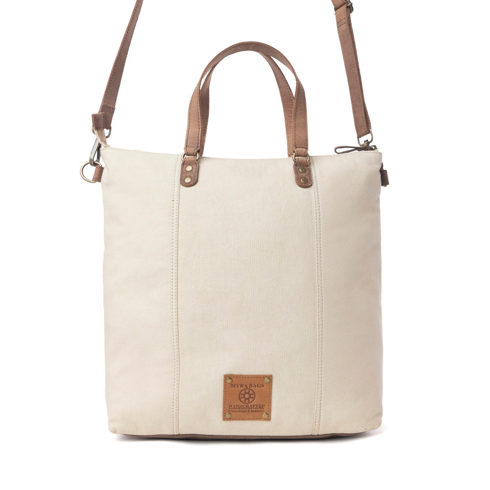 Myra Sunfield Haven Cotton & Leather Tote Bag in Timber Cream - Myra USA