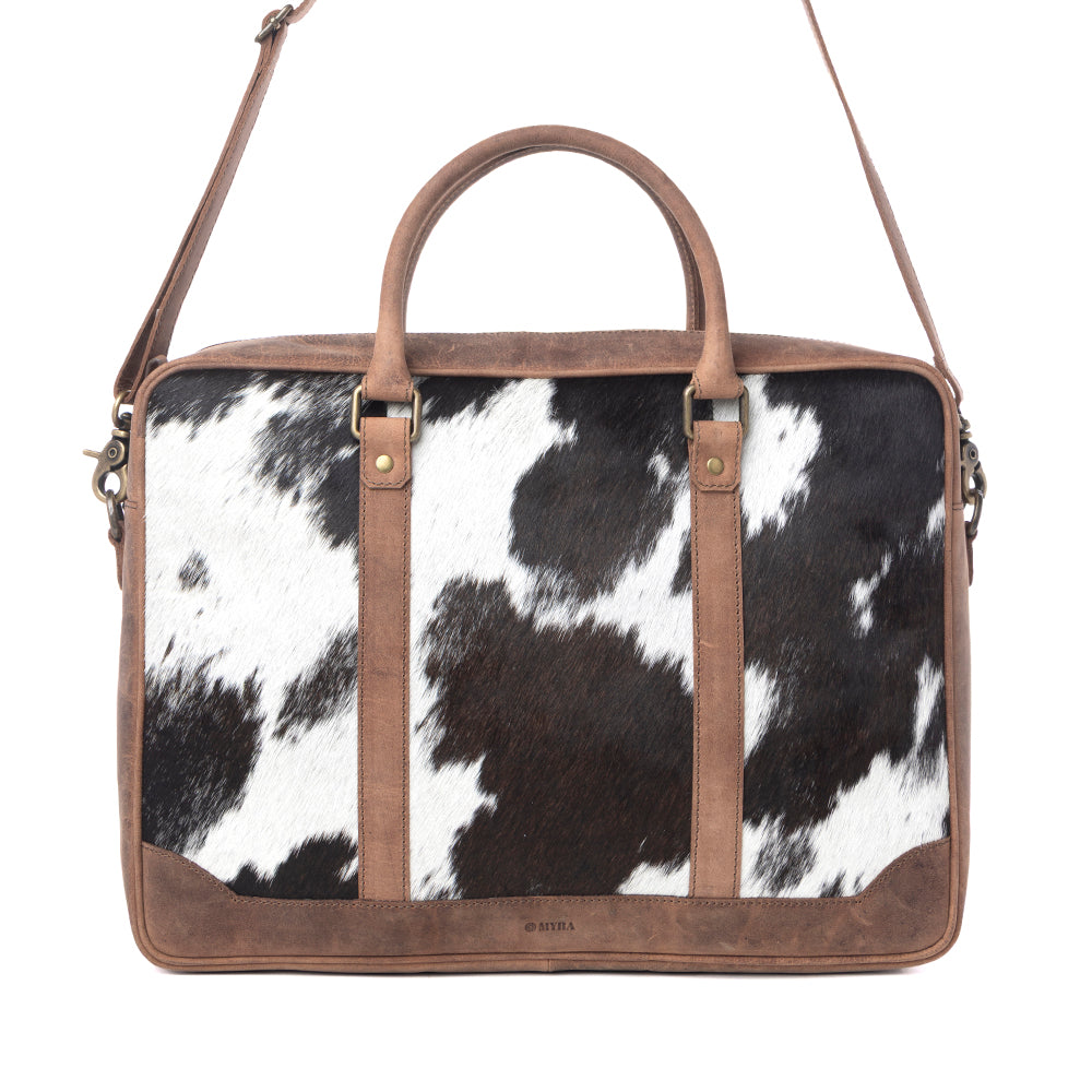 Myra Ironpeak Hairon Leather Laptop Bag in Coal Snow - Myra USA