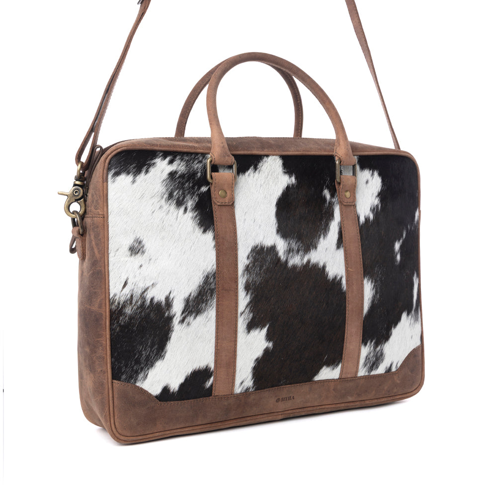 Myra Ironpeak Hairon Leather Laptop Bag in Coal Snow - Myra USA