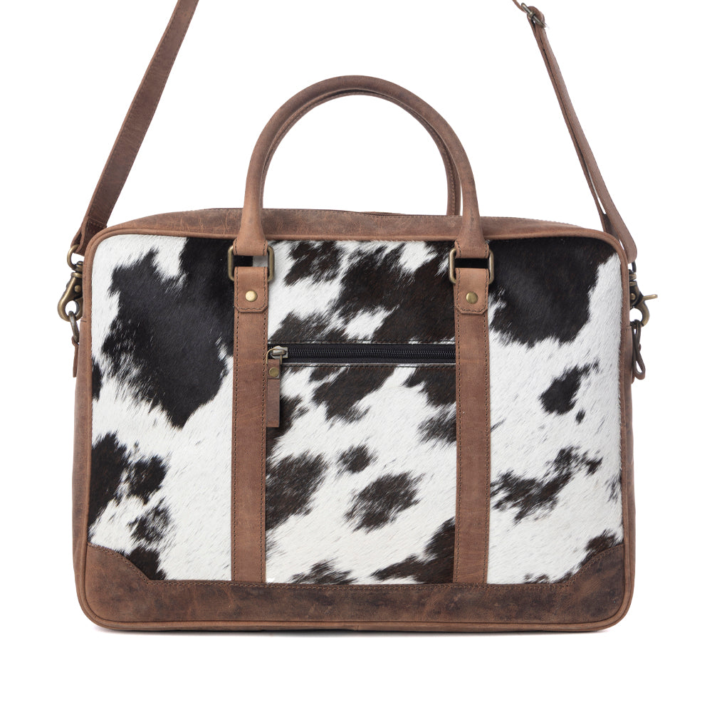 Myra Ironpeak Hairon Leather Laptop Bag in Coal Snow - Myra USA