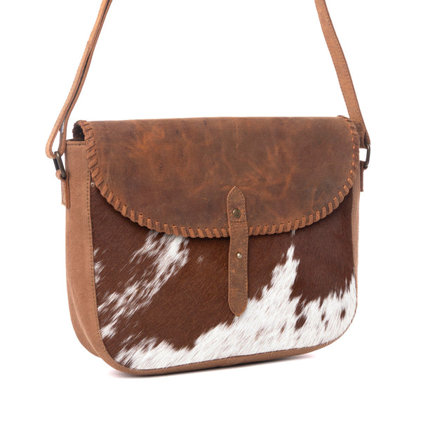 Myra Honey Field Hairon Leather Messenger Bag in Sable Mist - Myra USA