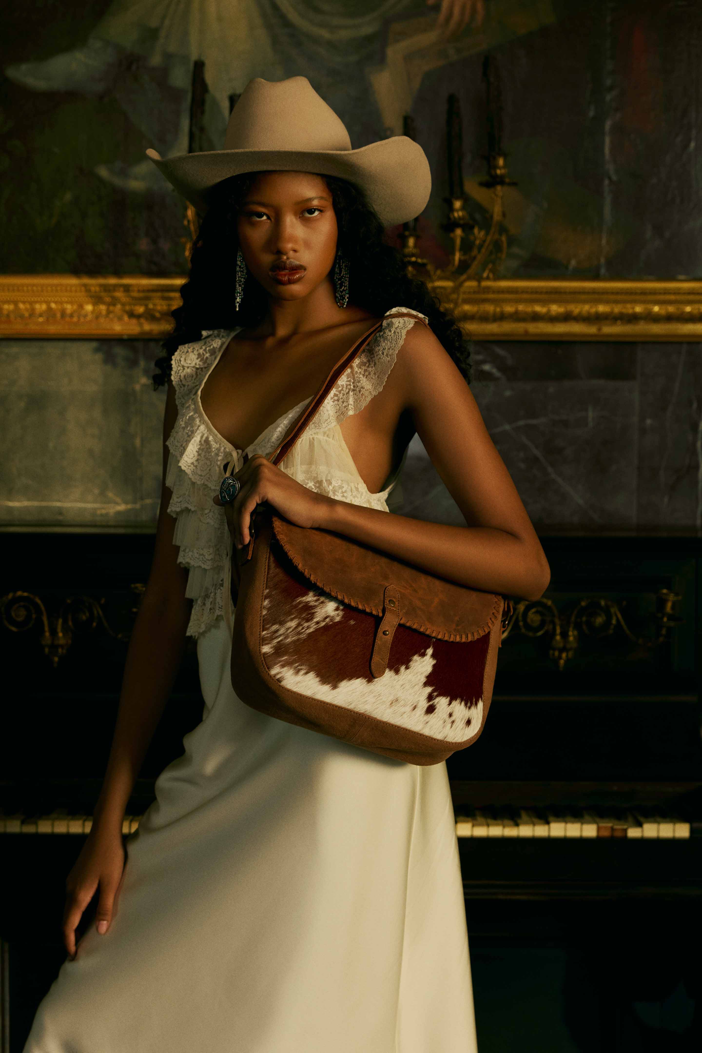 Myra Honey Field Hairon Leather Messenger Bag in Sable Mist - Myra USA