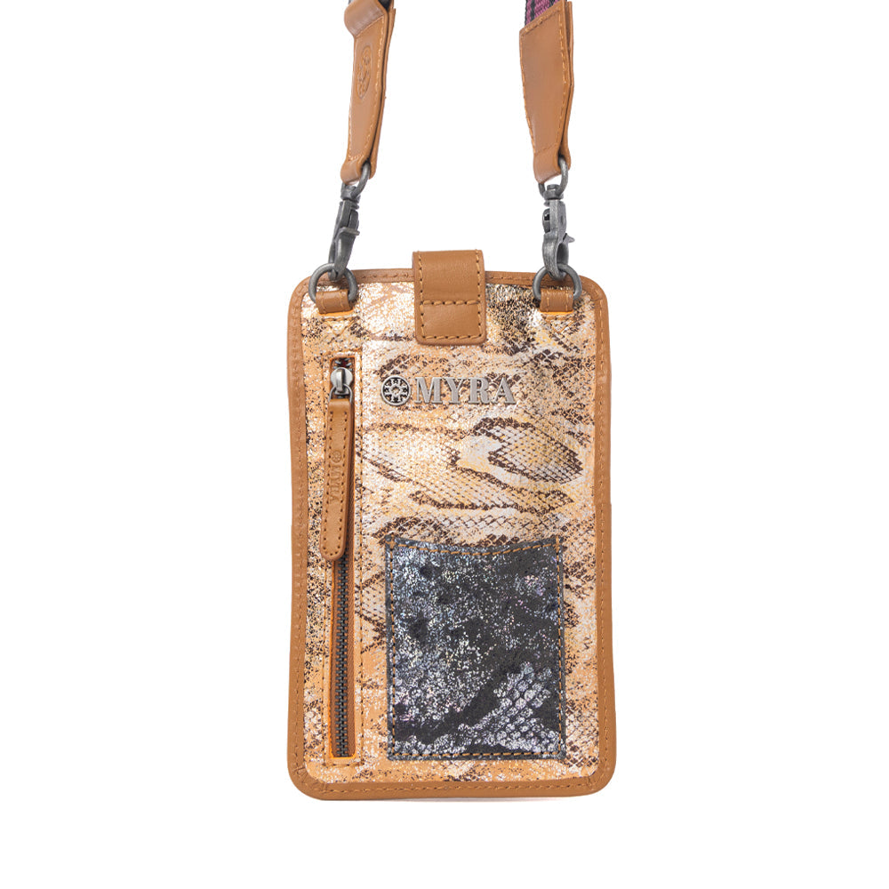 Myra Cedar Snake Print Leather Cell Phone Holder in Toffee Patch - Myra USA