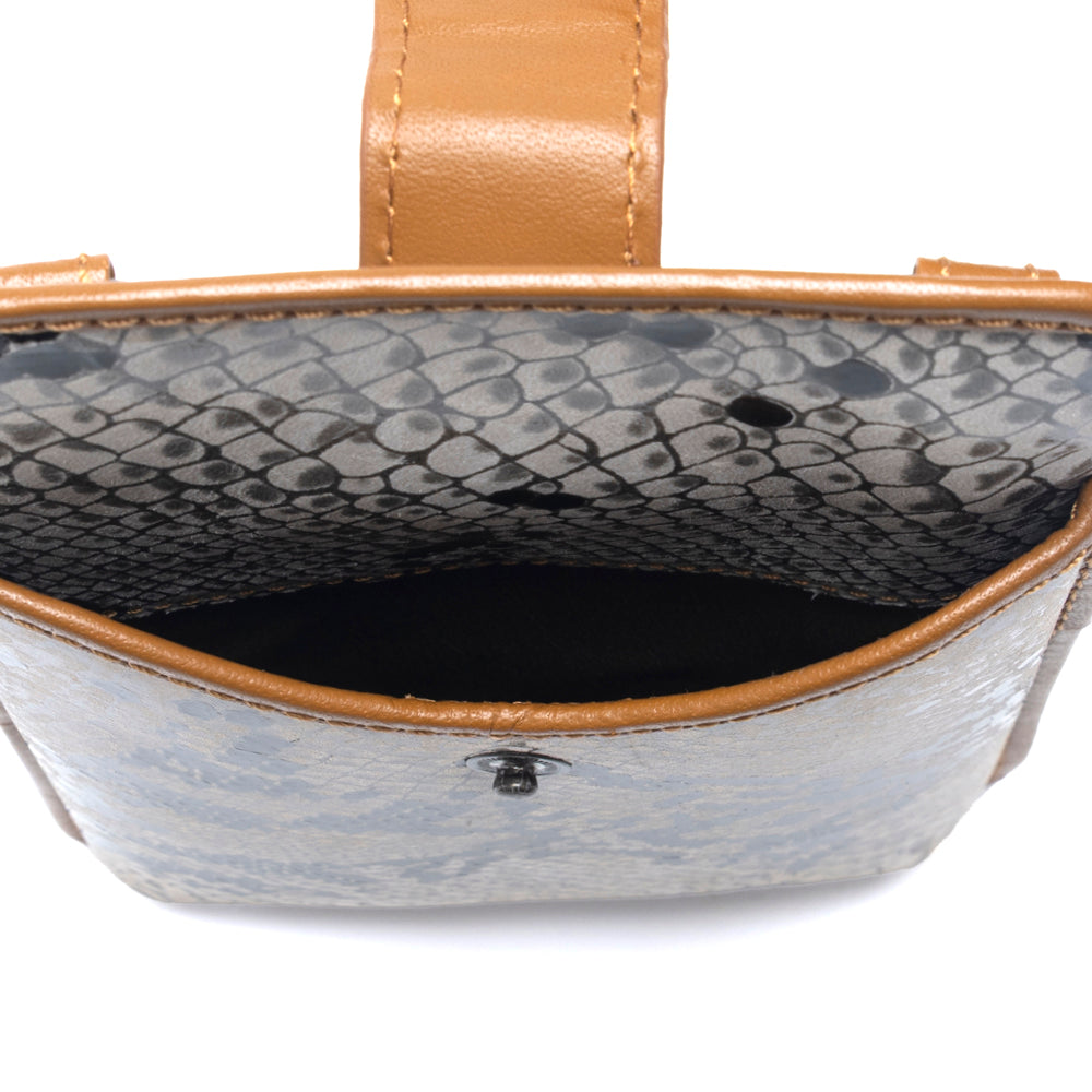 Myra Cedar Snake Print Leather Cell Phone Holder in Ebony Cream - Myra USA