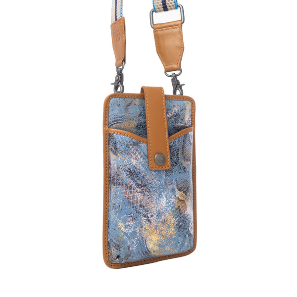 Myra Cedar Snake Print Leather Cell Phone Holder in Turquoise Sand - Myra USA