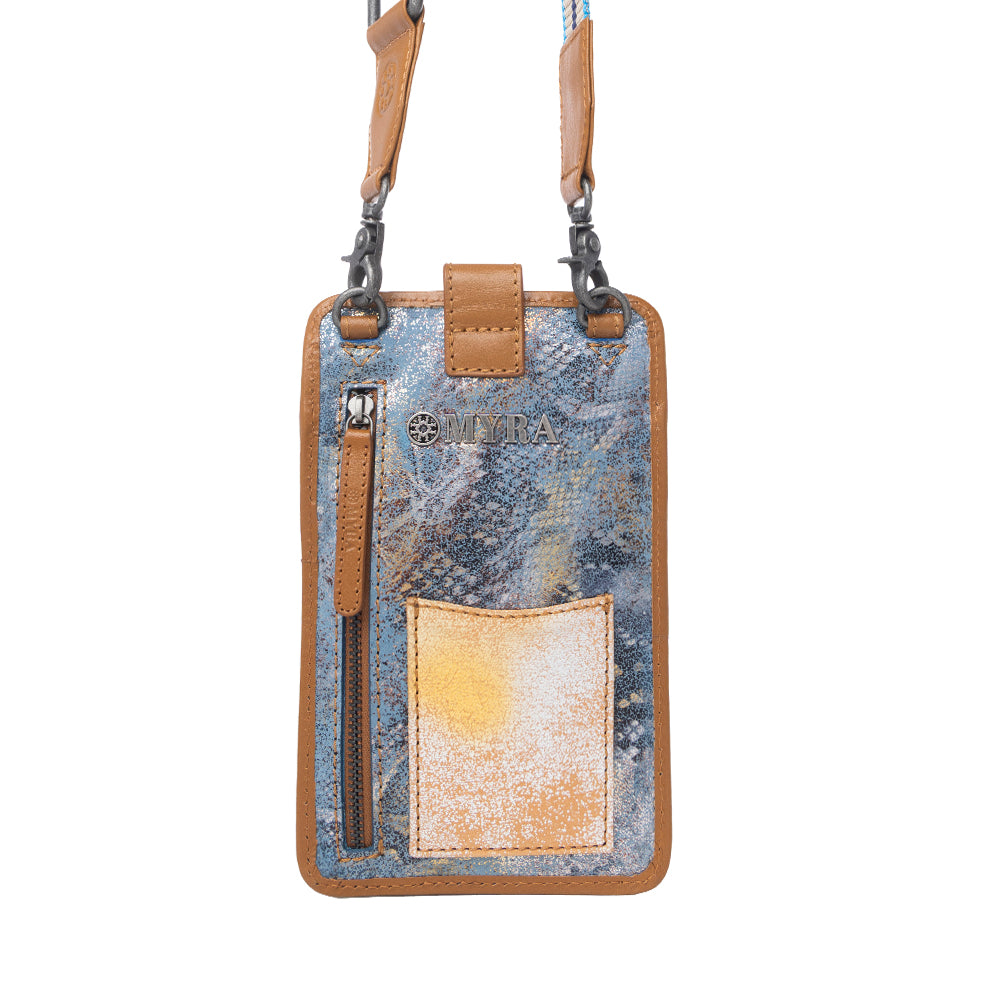 Myra Cedar Snake Print Leather Cell Phone Holder in Turquoise Sand - Myra USA