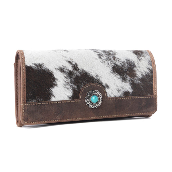 Myra Rustwood Concho Leather Women’s Wallet in Charcoal Cream - Myra USA