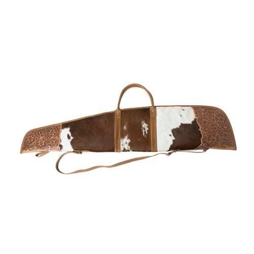 Myra Redstone Divide Handtooled Hairon Leather Gun Case in Mocha Brown - Myra USA