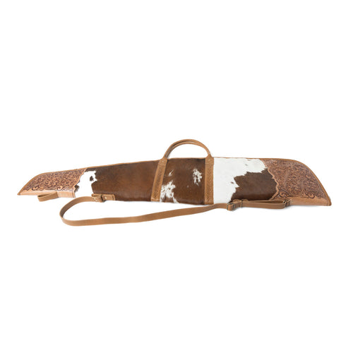 Myra Redstone Divide Handtooled Hairon Leather Gun Case in Mocha Brown - Myra USA