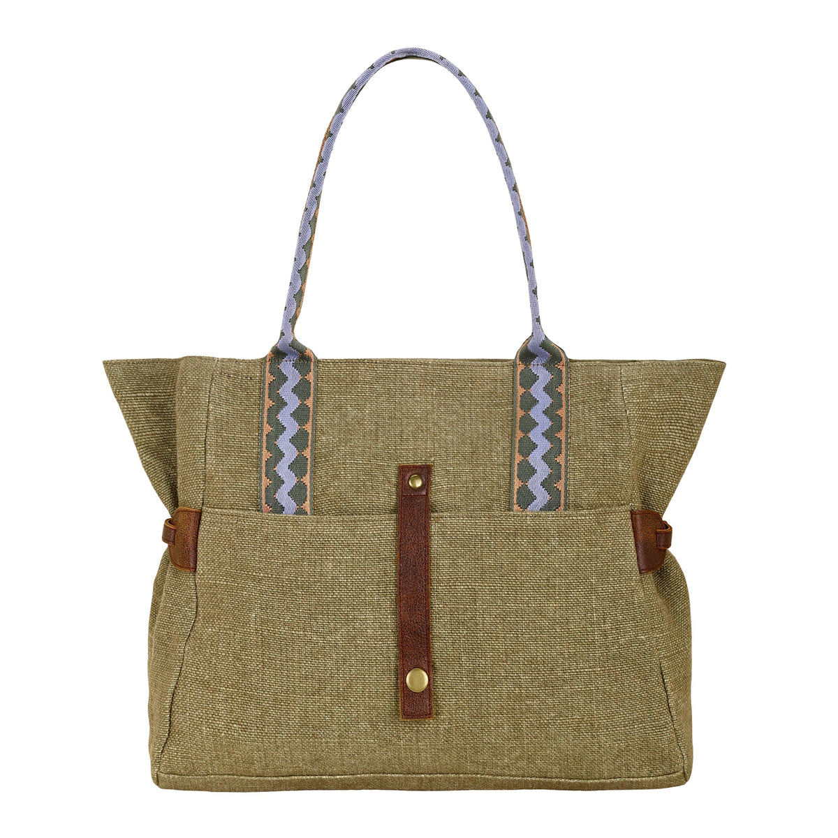 Myra Cedar Draw Tote Bag for Women in olive with woven trim - Myra USA