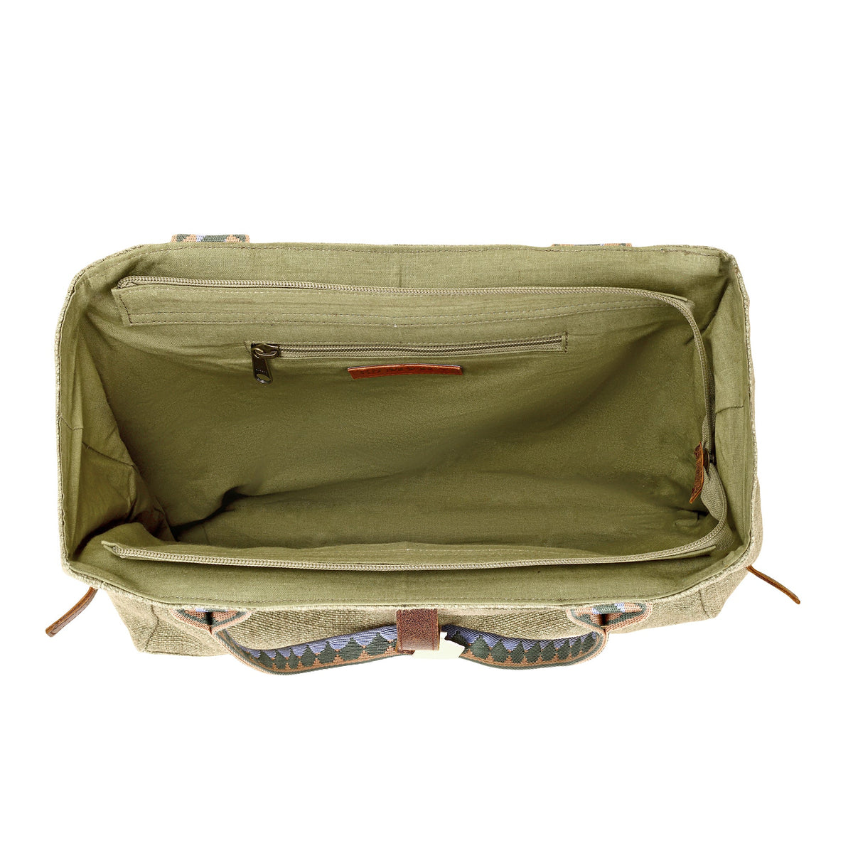 Myra Cedar Draw Tote Bag for Women in olive with woven trim - Myra USA