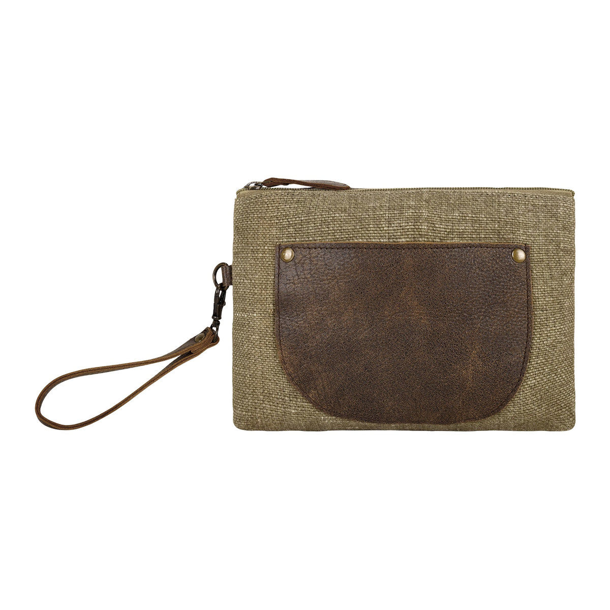Myra Barnlot Wristlet in olive with leather panel - Myra USA
