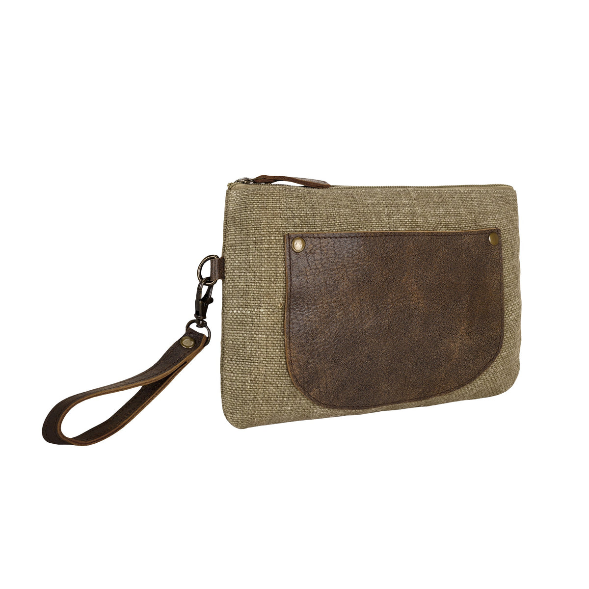 Myra Barnlot Wristlet in olive with leather panel - Myra USA