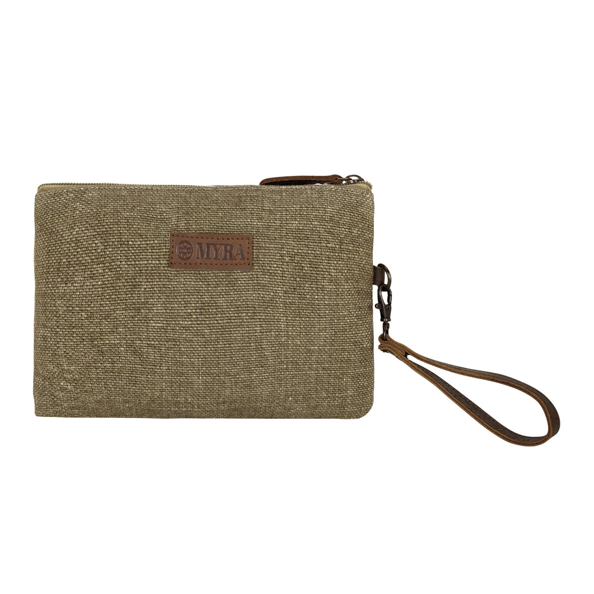 Myra Barnlot Wristlet in olive with leather panel - Myra USA